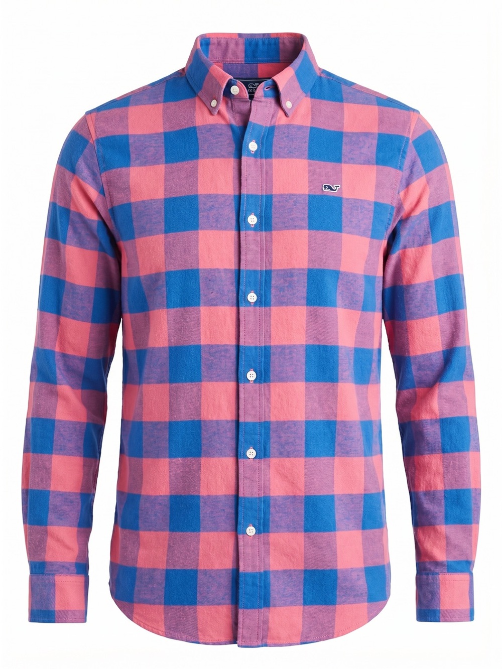 Vineyard Vines Pink Blue Buffalo Check Plaid ButtonDown Shirt Cotton Youth Large